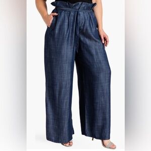 Standard & practices women  paper bag Pants wide legs trousers chambray 2X retro